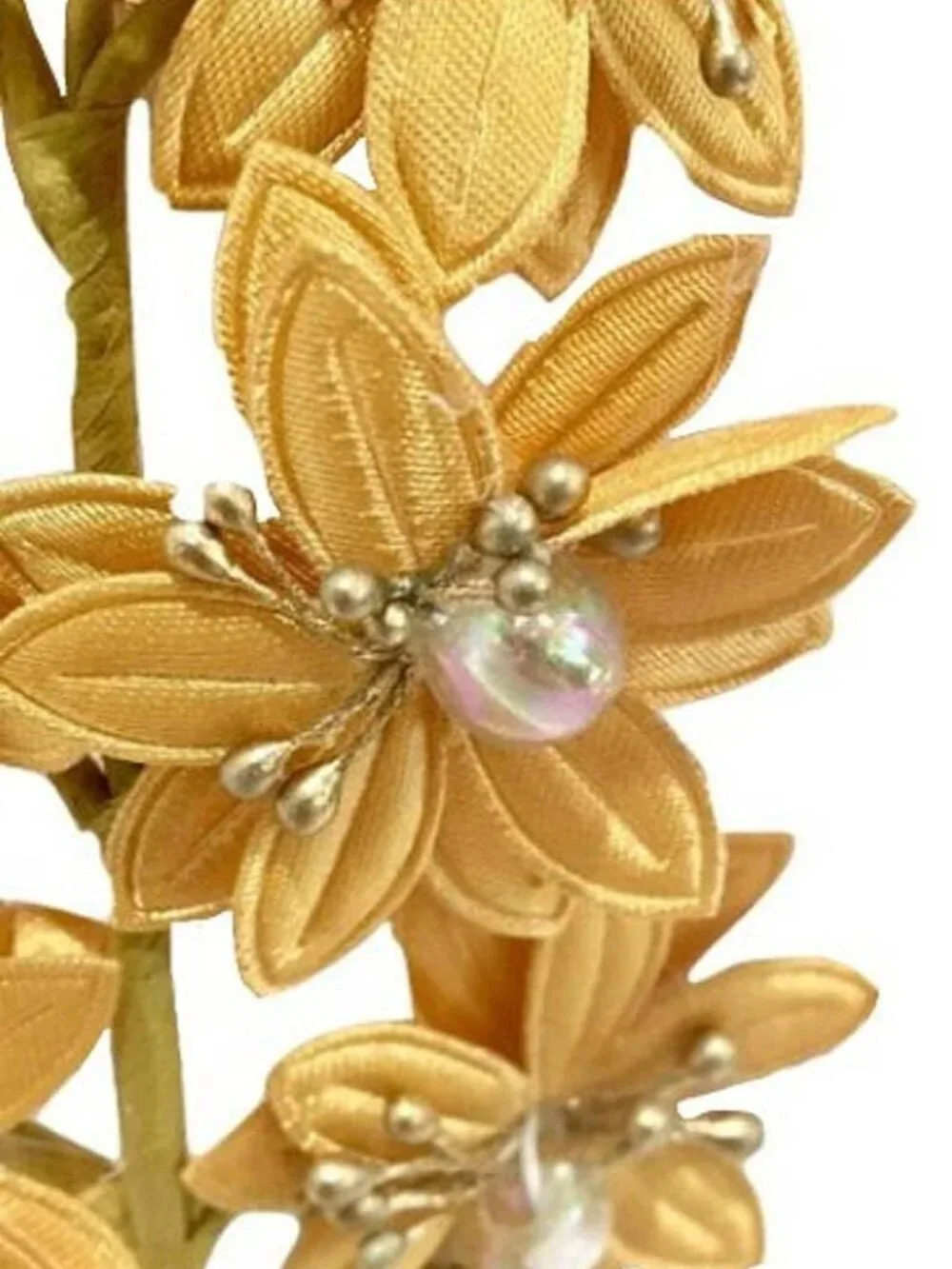 Satin Flowers with Clear Pearls on Stem Craft Party Supplies Corsage Flower Stem